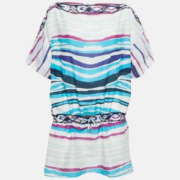 Emilio Pucci Blue/White Printed Cotton Voile Tunic M