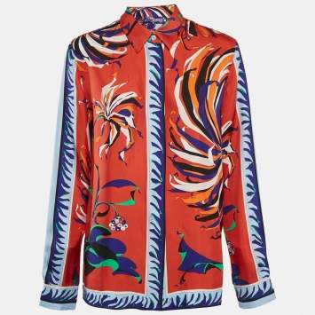 Pre Owned Emilio Pucci Multicolor Abstract Print Silk Button Front Shirt M