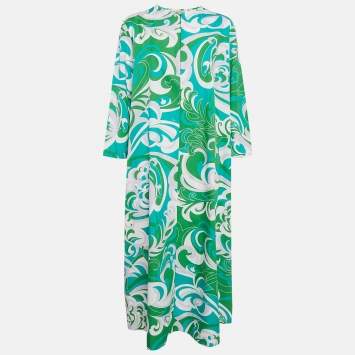 Pre Owned Emilio Pucci Green Printed Cotton Long Dress M
