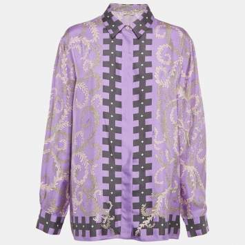 Pre Owned Emilio Pucci Purple Printed Silk Long Sleeve Shirt L