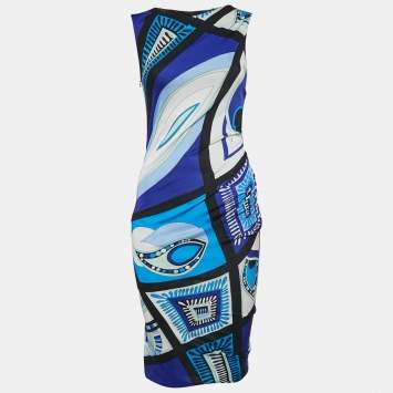 Pre Owned Emilio Pucci Blue Iride Print Jersey Sleeveless Dress M