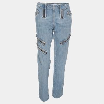 Pre Owned Emilio Pucci Faded Blue Denim Zip Detail Jeans M