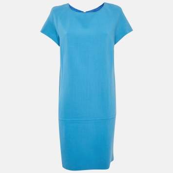 Pre Owned Emilio Pucci Blue Wool Round Neck Short Dress L
