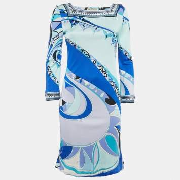 Pre Owned Emilio Pucci Blue Print Jersey Short Dress M