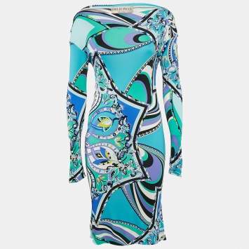 Pre Owned Emilio Pucci Multicolor Printed Jersey Midi Dress S