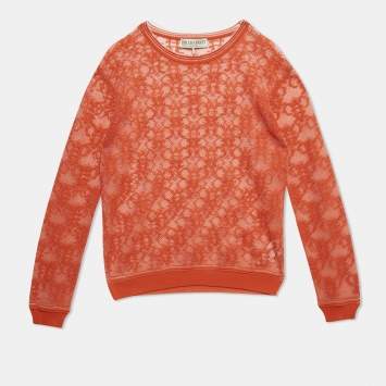 Emilio Pucci Orange Monogram Patterned Sheer Knit Long Sleeve Top M