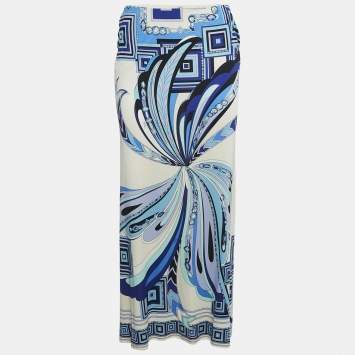 Pre Owned Emilio Pucci Multicolor Printed Silk Knit Maxi Skirt M