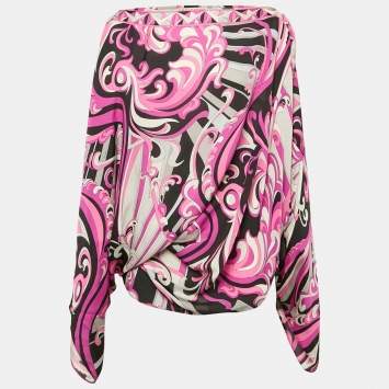 Pre Owned Emilio Pucci Pink Printed Silk Asymmetric Top XL