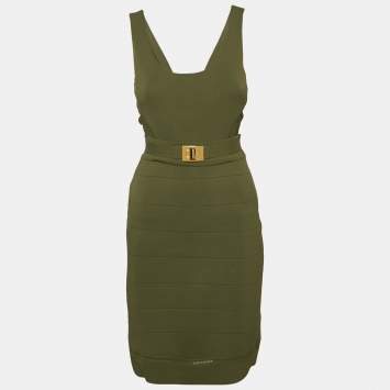 Emilio Pucci Olive Green Jersey Crochet Detail Sleeveless Short Dress M