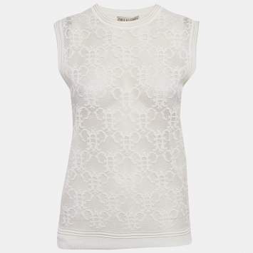 Pre Owned Emilio Pucci White Stretch Lace Sleeveless Sheer Top M