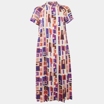 Pre Owned Emilio Pucci Multicolor Printed Pleated Silk Mini Dress S