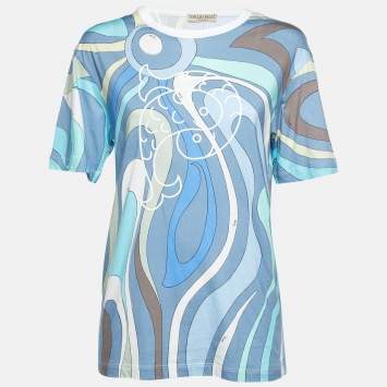 Pre Owned Emilio Pucci Blue Iride Print Cotton Crew Neck T-Shirt S 