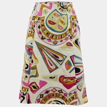 Emilio Pucci Multicolor Printed Cotton Overlap Skirt M