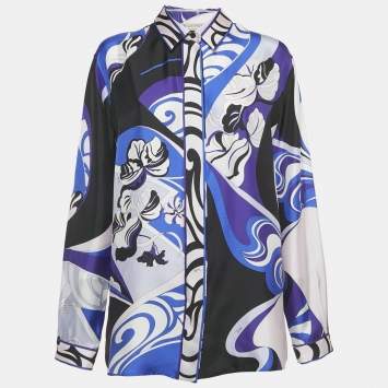 Pre Owned Emilio Pucci Multicolor Printed Silk Full Sleeve Shirt L