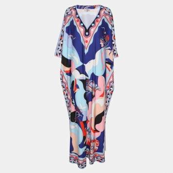 Pre Owned Emilio Pucci Multicolor Printed Jersey Kaftan Dress M