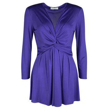Pre Owned Emilio Pucci Blue Silk Jersey Twist Knot Front Long Sleeve Tunic M