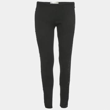 Pre Owned Emilio Pucci Black Lace Trim Jersey Skinny Trousers M