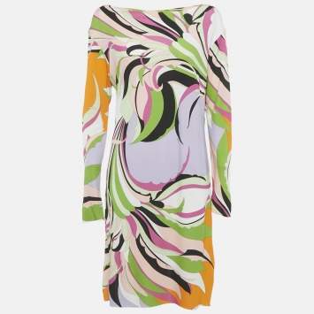 Pre Owned Emilio Pucci Multicolor Printed Stretch Crepe Short Dress L