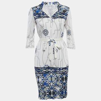 Pre Owned Emilio Pucci Firenze White Printed Silk Short Dress S 