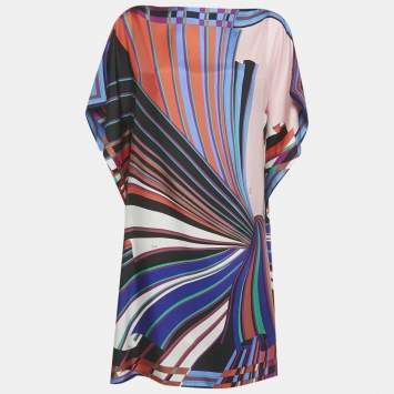 Pre Owned Emilio Pucci Multicolor Printed Silk Kaftan Short Dress S