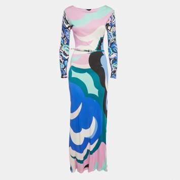 Pre Owned Emilio Pucci Multicolor Printed Jersey Maxi Dress S 