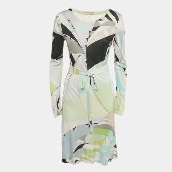 Pre Owned Emilio Pucci Multicolor Printed Jersey Midi Dress M