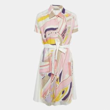 Pre Owned Emilio Pucci Multicolor Printed Cotton & Linen Frayed Mini Dress M