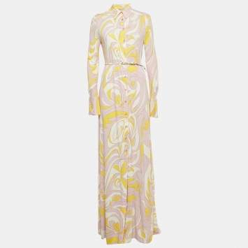 Pre Owned Emilio Pucci Pink Printed Jersey Maxi Dress M