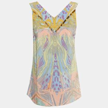 مملوكة مسبقًا Emilio Pucci Multicolor Printed Silk Sleeveless Top S