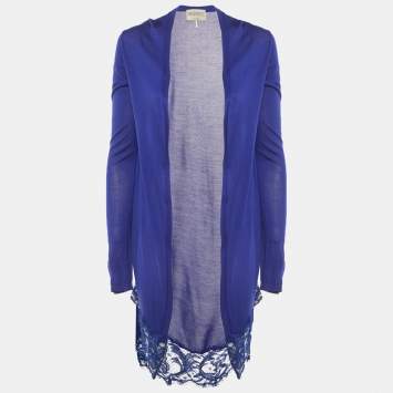 Pre Owned Emilio Pucci Blue Lace Trim Knit Cardigan XS
