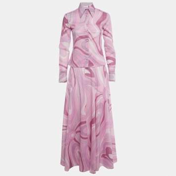 مملوكة مسبقًا Emilio Pucci Pink Printed Cotton Top & Skirt Set M/S