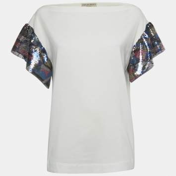 مملوكة مسبقًا Emilio Pucci White Sequin Detail Cotton T-Shirt S