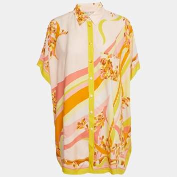 مملوكة مسبقًا Emilio Pucci Yellow Printed Crepe Loose Fit Blouse M