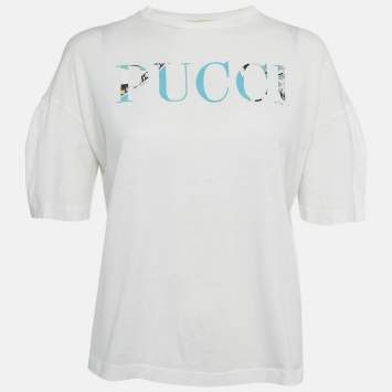 مملوكة مسبقًا Emilio Pucci White Logo Print Cotton T-Shirt S