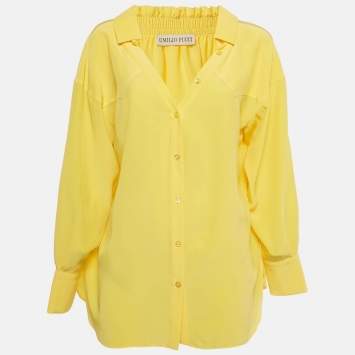 Pre Owned Emilio Pucci Yellow Silk Button Front Shirt M