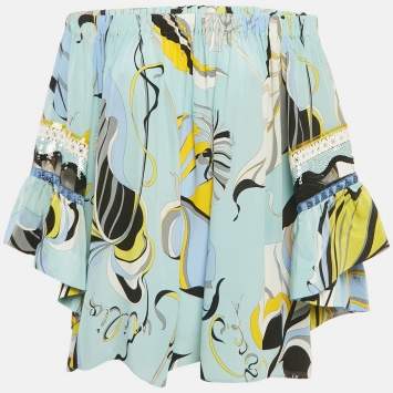 Pre Owned Emilio Pucci Blue Printed Silk Blouse M