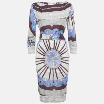 Pre Owned Emilio Pucci Burgundy/Blue Printed Jersey Short Dress M