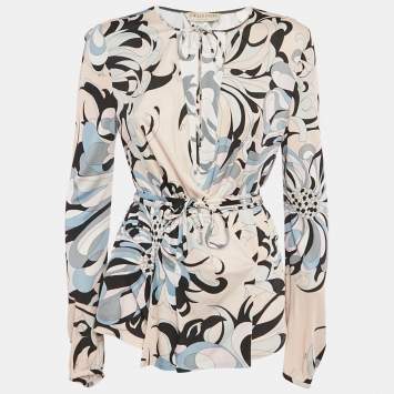 Pre Owned Emilio Pucci Pink/Blue Printed Jersey Top L