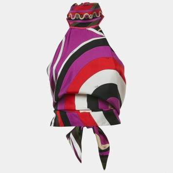 Pre Owned Emilio Pucci Multicolor Printed Silk Halter Neck Scarf Top S