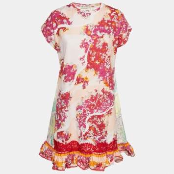 مملوكة مسبقًا Emilio Pucci Multicolor Floral Print Cotton Flounce Mini Dress S