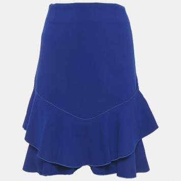 Pre Owned Emilio Pucci Blue Wool Ruffled Mini Skirt S