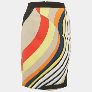 Pre Owned Emilio Pucci Multicolor Printed Crepe Mini Skirt L