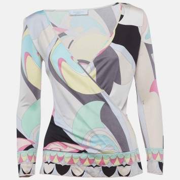 مملوكة مسبقًا Emilio Pucci Multicolour Abstract Pattern Stretch Long-Sleeved Top M