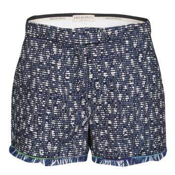 Pre Owned Emilio Pucci Navy Blue and Whte Textured Fringed Bottom Shorts M