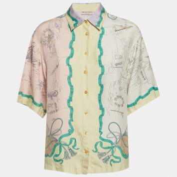 Pre Owned Emilio Pucci Multicolour Printed Silk Short Sleeve Shirt M