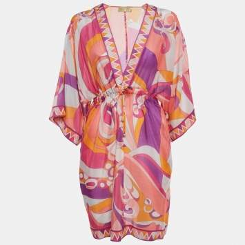 Pre Owned Emilio Pucci Orange/Pink Printed Voile Short Dress S