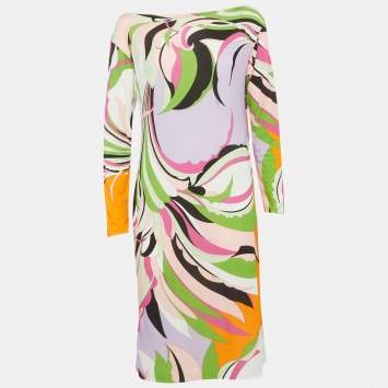 Pre Owned Emilio Pucci Multicolour Iride Print Jersey Long Sleeve Mini Dress L