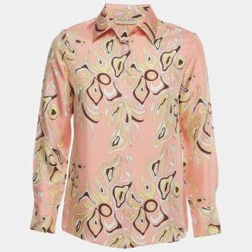 Pre Owned Emilio Pucci Pink Marmo Print Silk Satin Button-Up Blouse S