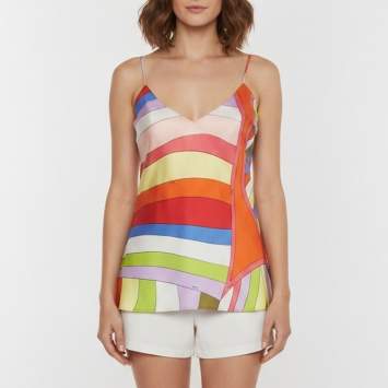 Pre Owned Emilio Pucci Multicolour Iride Print Silk Twill Camisole Top S