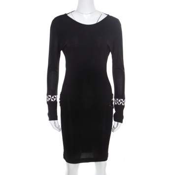 Pre Owned Emilio Pucci Black Knit Crystal Embellished Backless Sheath Dress S